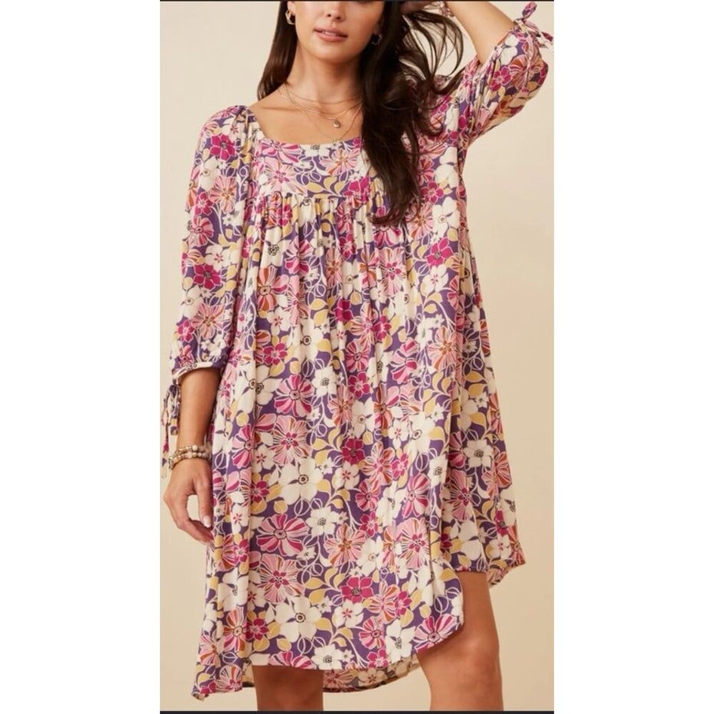 Hayden floral long sleeve shift dress with ties